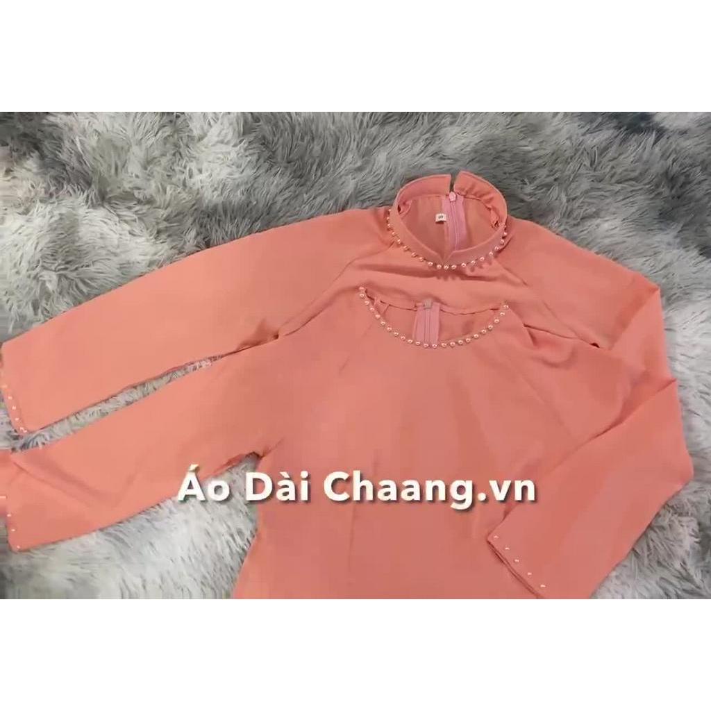 Áo dài truyền thống ❤️FREESHIP❤️ áo dài màu cam nhạt kèm quần lụa CAM01Áo dài Chaang