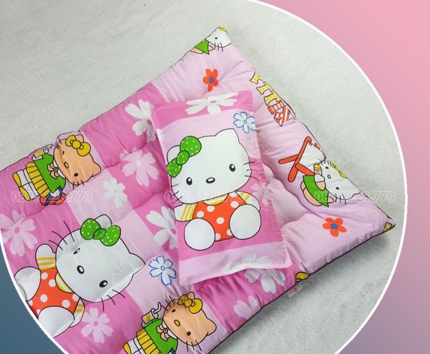 Bộ gối nệm nhà trẻ và bán trú tiểu học 2 món chất Cotton chần bông cho bé 0 đến 10 tuổi