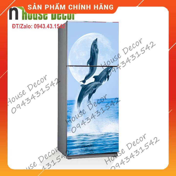 Miếng DECAl bóc Dán Tủ Lạnh - Phù Hợp Mọi Loại Tủ (Mẫu cá heo nhảy múa)