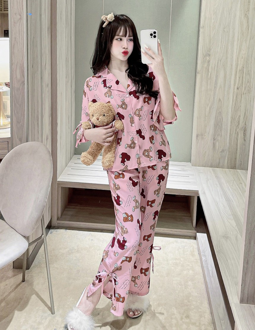 Bộ lụa mango mặc nhà tay lửng quần dài tiểu thư - Lucy Pizama