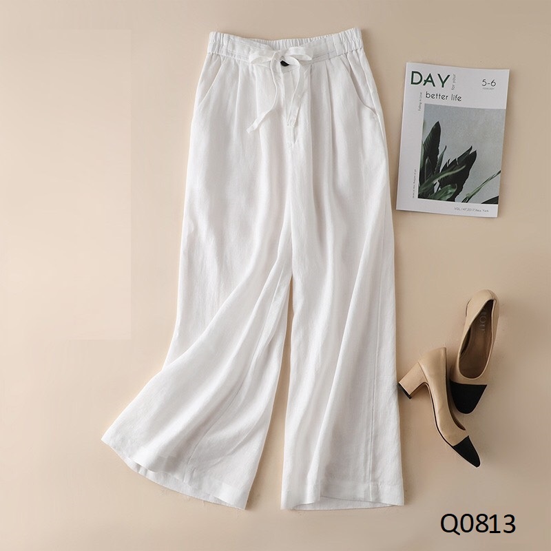 Q0813-Quần Linen Ống Rộng Lưng Cao