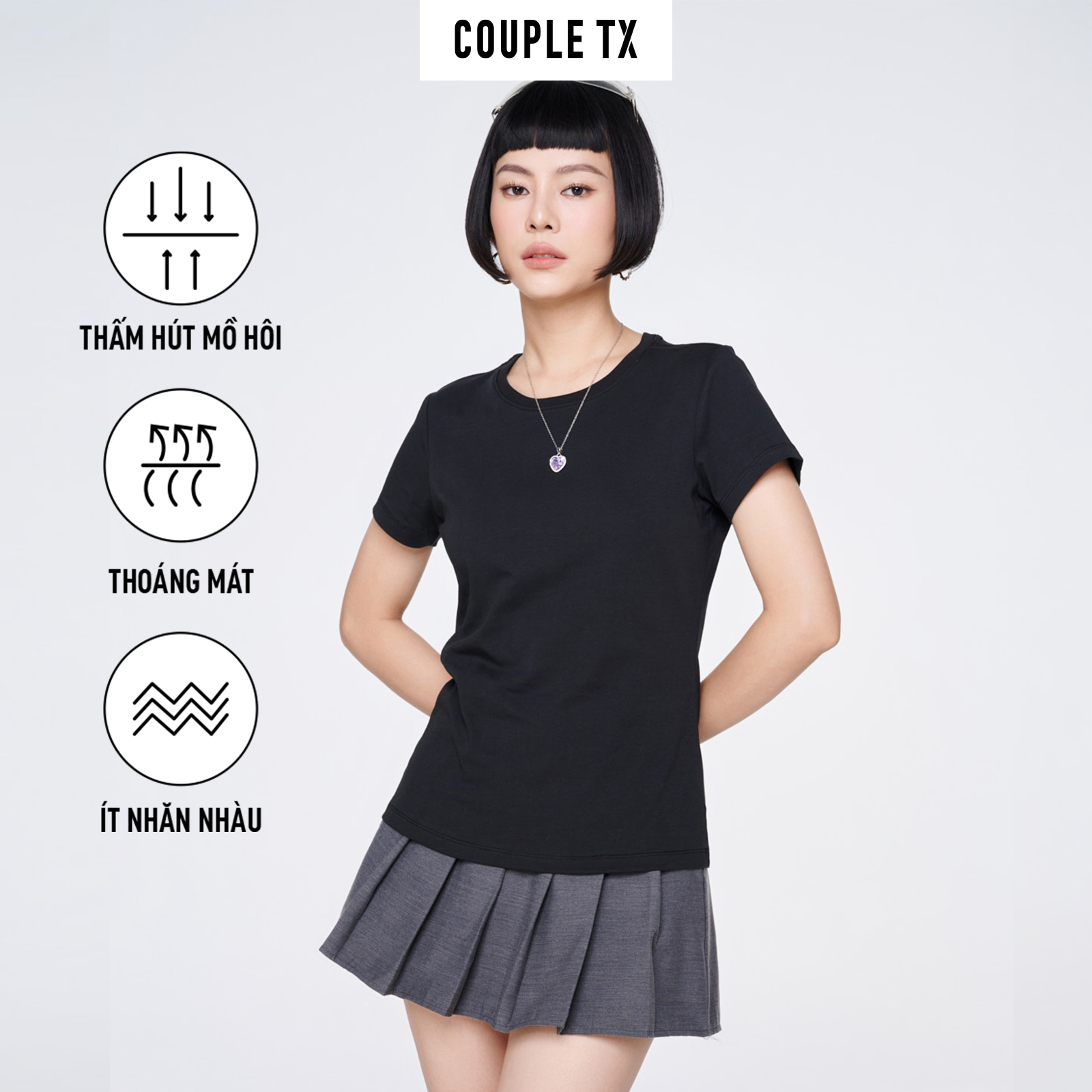 Áo Thun Nữ Couple TX Cổ Tròn Basic Vải Đốm Form Slim Ôm WTS 2375
