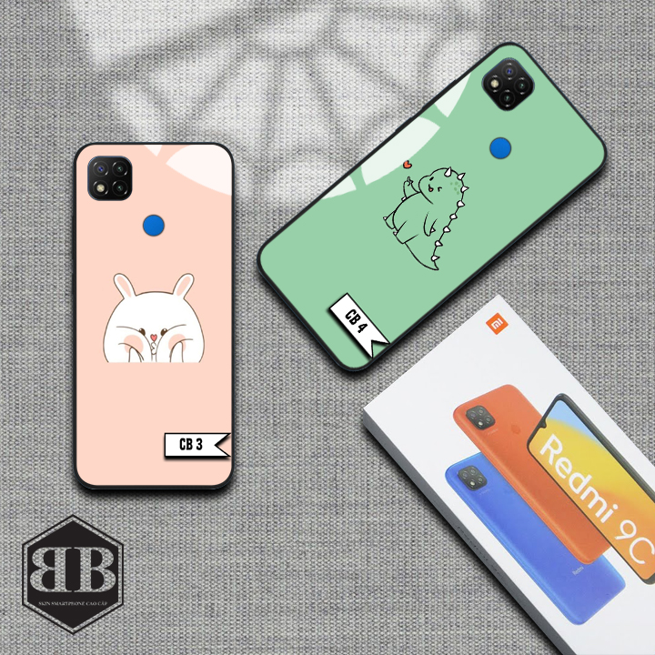 Ốp lưng kính cường lực Xiaomi Redmi 9C khủng long xanh