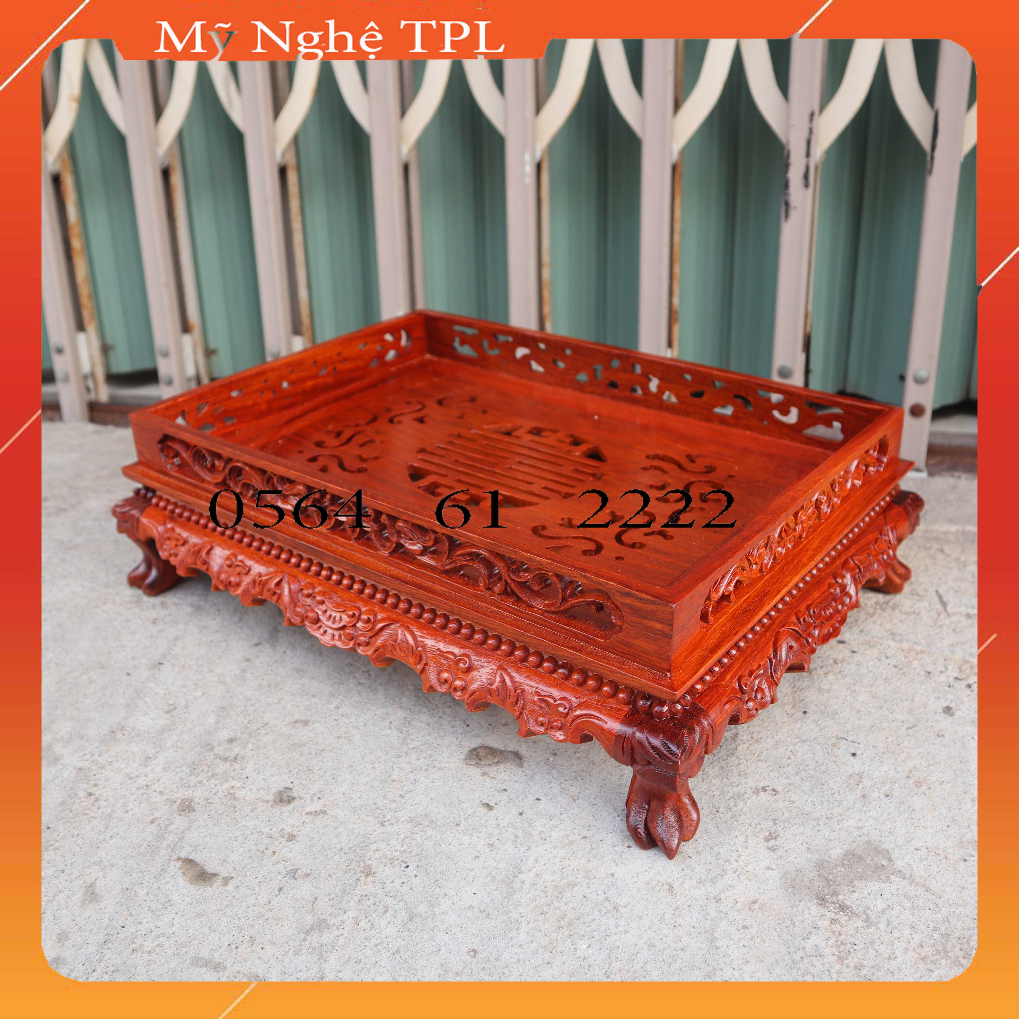 Khay trà chân qùy bằng gỗ hương khay trà rồng trầu gỗ cao 12cm