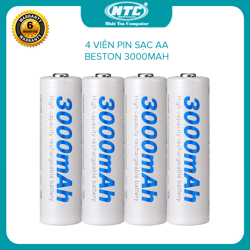 Combo 4 pin sạc AA Beston 3000mah - kèm hộp nhựa đựng pin (Trắng) - Nhất Tín Computer