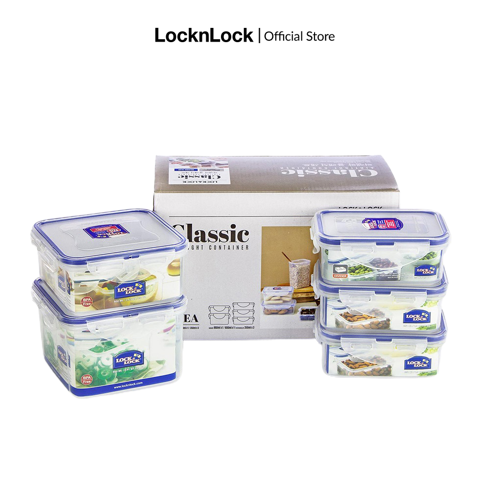HPL855S5 - Bộ 5 hộp bảo quản Lock&Lock Classic (HPL806*2 HPL806C*1 HPL854*1 HPL855*1) giúp bảo quản thực phẩm tránh được mùi thức ăn hay thực phẩm bên trong hộp có thể đổ ra ngoài. Thiết kế tiện lợi nắp đậy