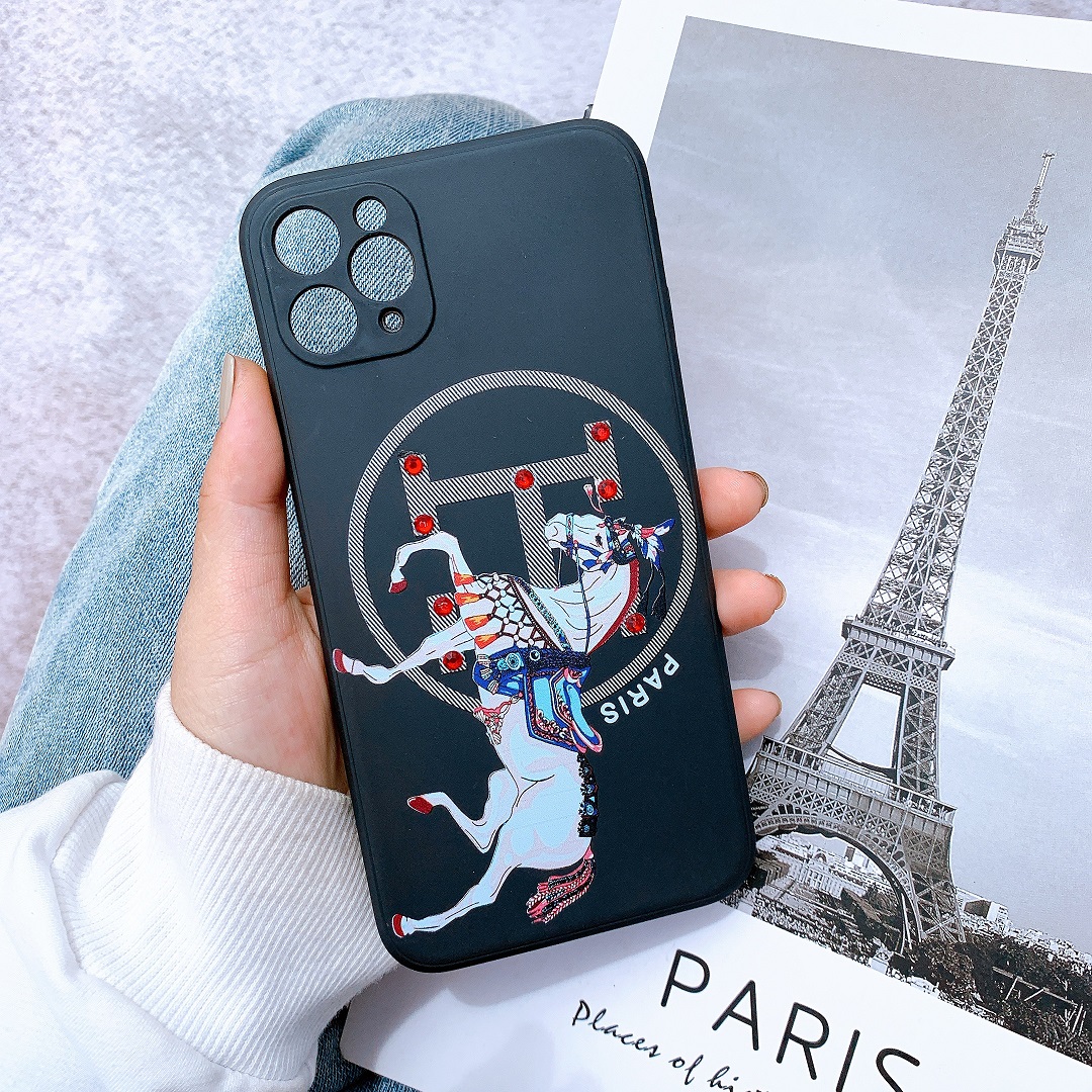 Ốp Lưng Silicon Màu Bảo Vệ CAMERA Đính Đá Hermes Paris