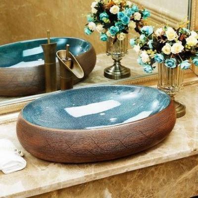 Chậu rửa mặt, chậu lavabo men xanh ngọc bích, vân gỗ 8126