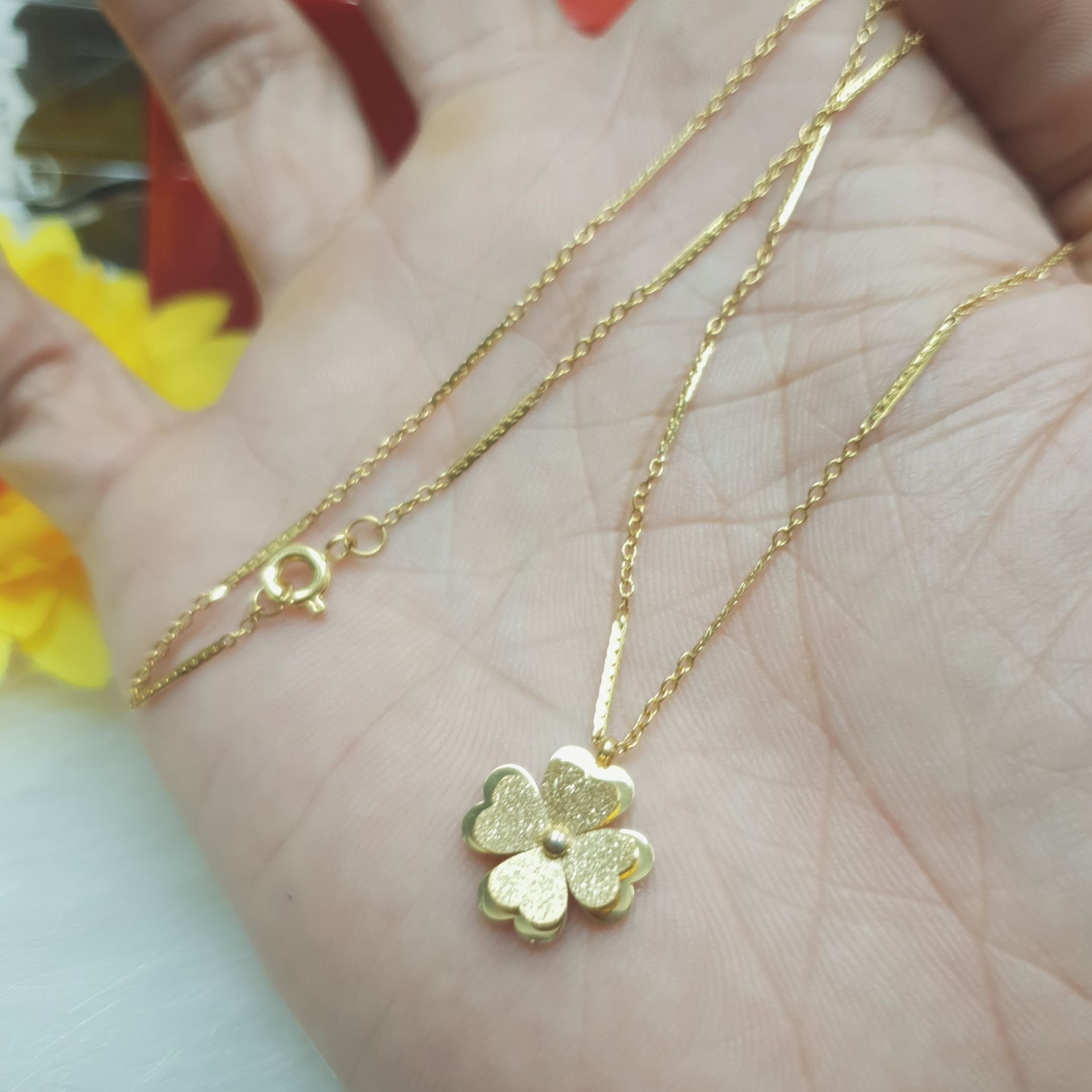 (Không kiêng mồ hôi-Không đen)Dây Chuyền Nữ Trúc Nhỏ 4 Lá May Mắn Titanium Cao Cấp- Dùng lâu dài tắm rửa không đen