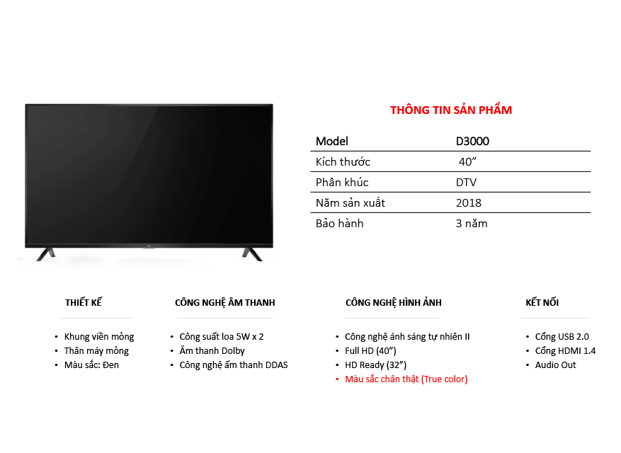 Smart Tivi TCL L40D3000 40 inch HD