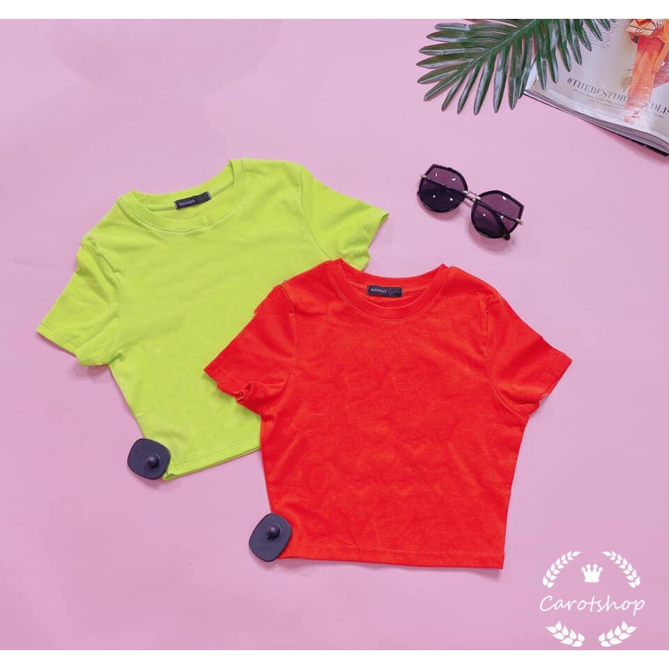 Áo croptop cổ tròn trơn siêu xinh