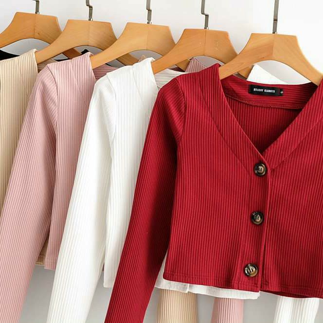Áo thun kiểu áo thun tay dài dáng croptop form áo 45kg áo thun kiểu cổ v áo thun vải gân dày