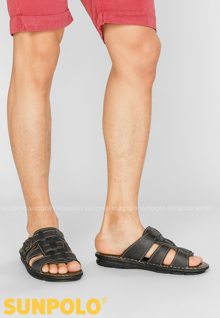 Men Leather SUNPOLO Sandals AQN001 (black)