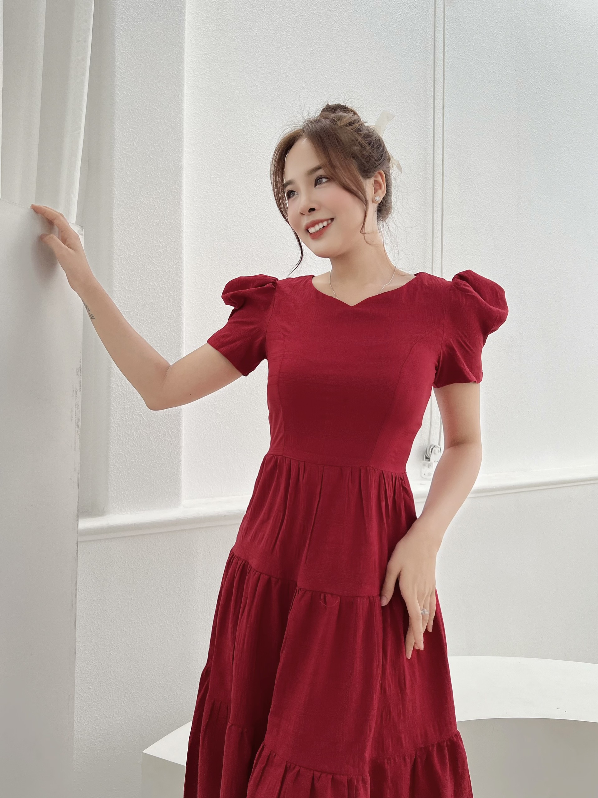 Đầm xòe tay phồng nhún bèo Misa - MS0223