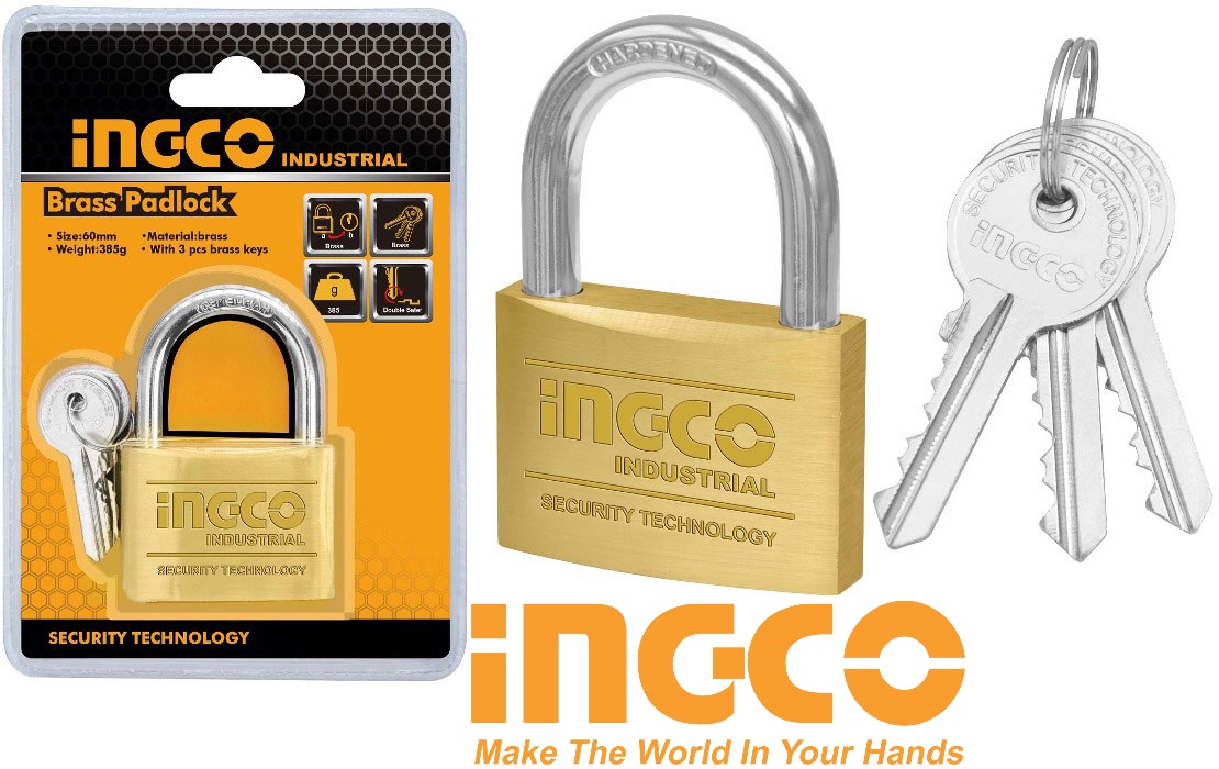 Ổ khóa cửa 60mm 385gr brass padlock ingco dbpl0602