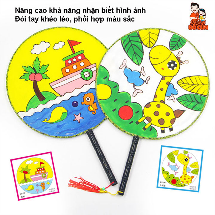 Quạt vải lụa, vẽ tô màu cho bé