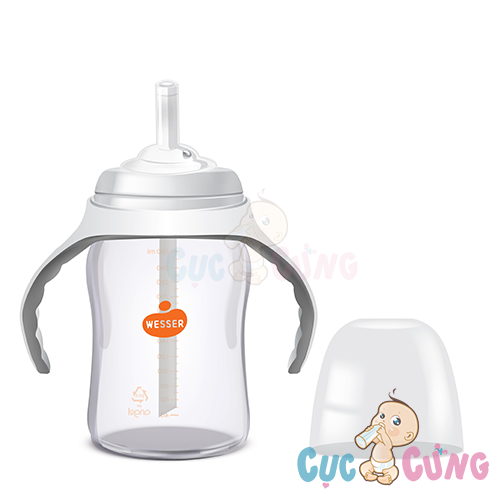Bình sữa Wesser 260ml cổ rộng có ống hút Nano Silver (Yellow)