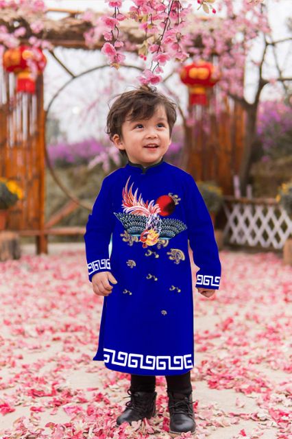 Áo dài chim phụng cho bé trai