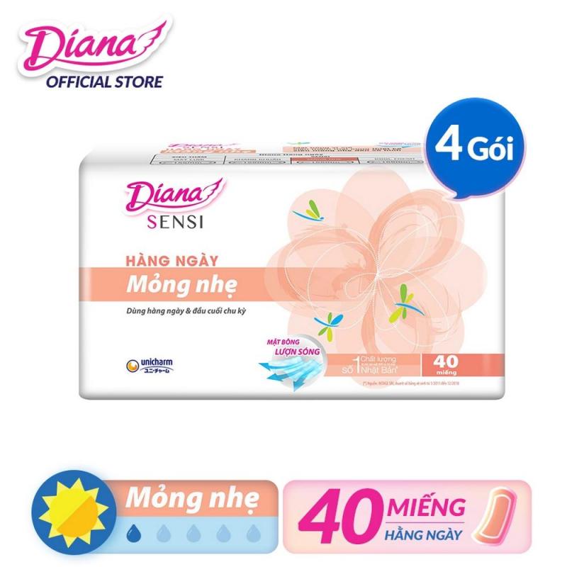 Bộ 4 gói Băng vệ sinh Diana hàng ngày Sensi Slim mỏng nhẹ gói 40 miếng nhập khẩu