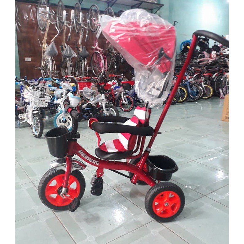 Xe Đẩy 3 Bánh Mái Che (Có Bảo Hiểm + Đệm Lót + Giỏ Đồ)