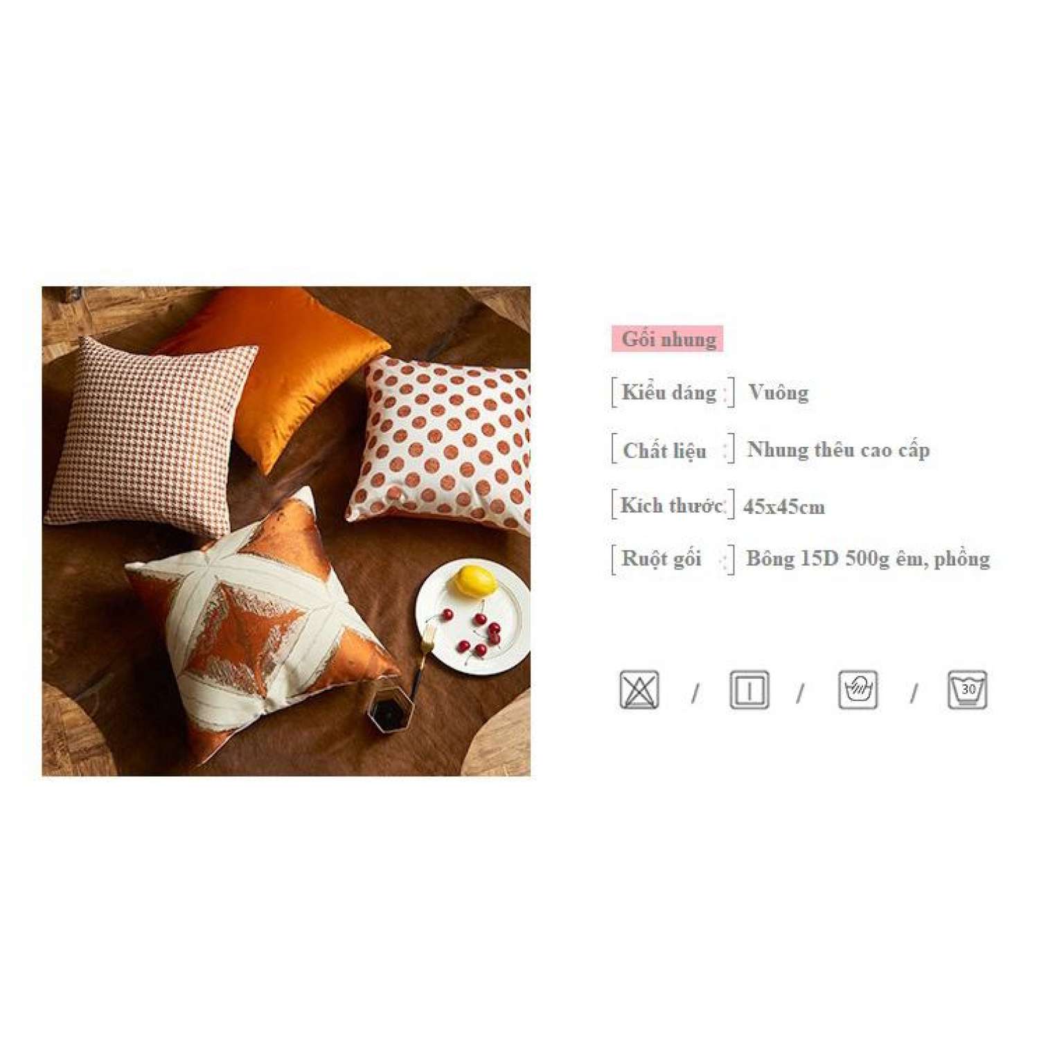Gối tựa lưng sofa cao cấp tông cam đất Liminho