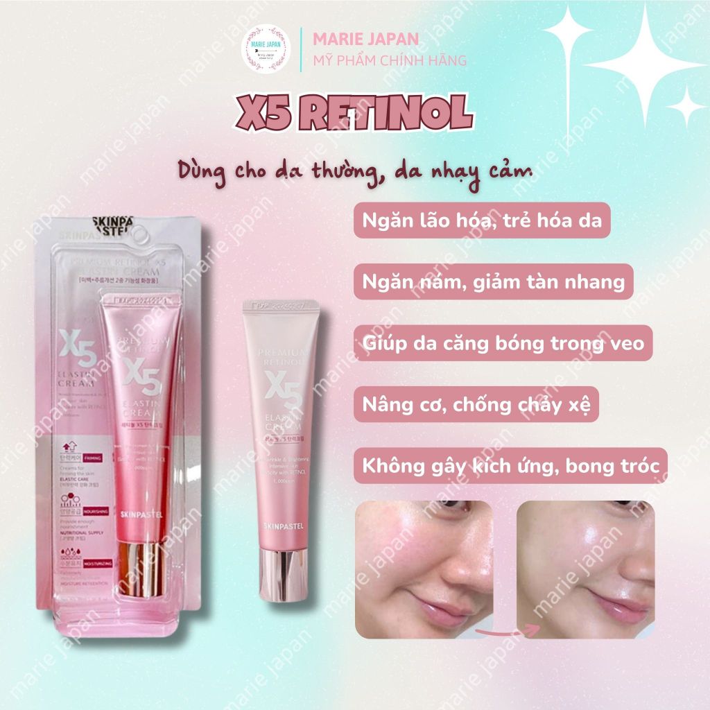 Kem Trẻ Hoá Da Retinol X5 Elastin 0,1% Cream Skinpastel Premium Peptide Hàn Quốc 30ml