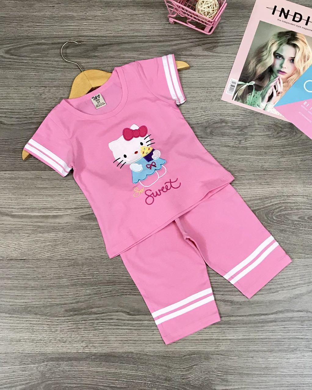 Bộ thun lửng mèo Kitty cho bé 1-6 tuổi