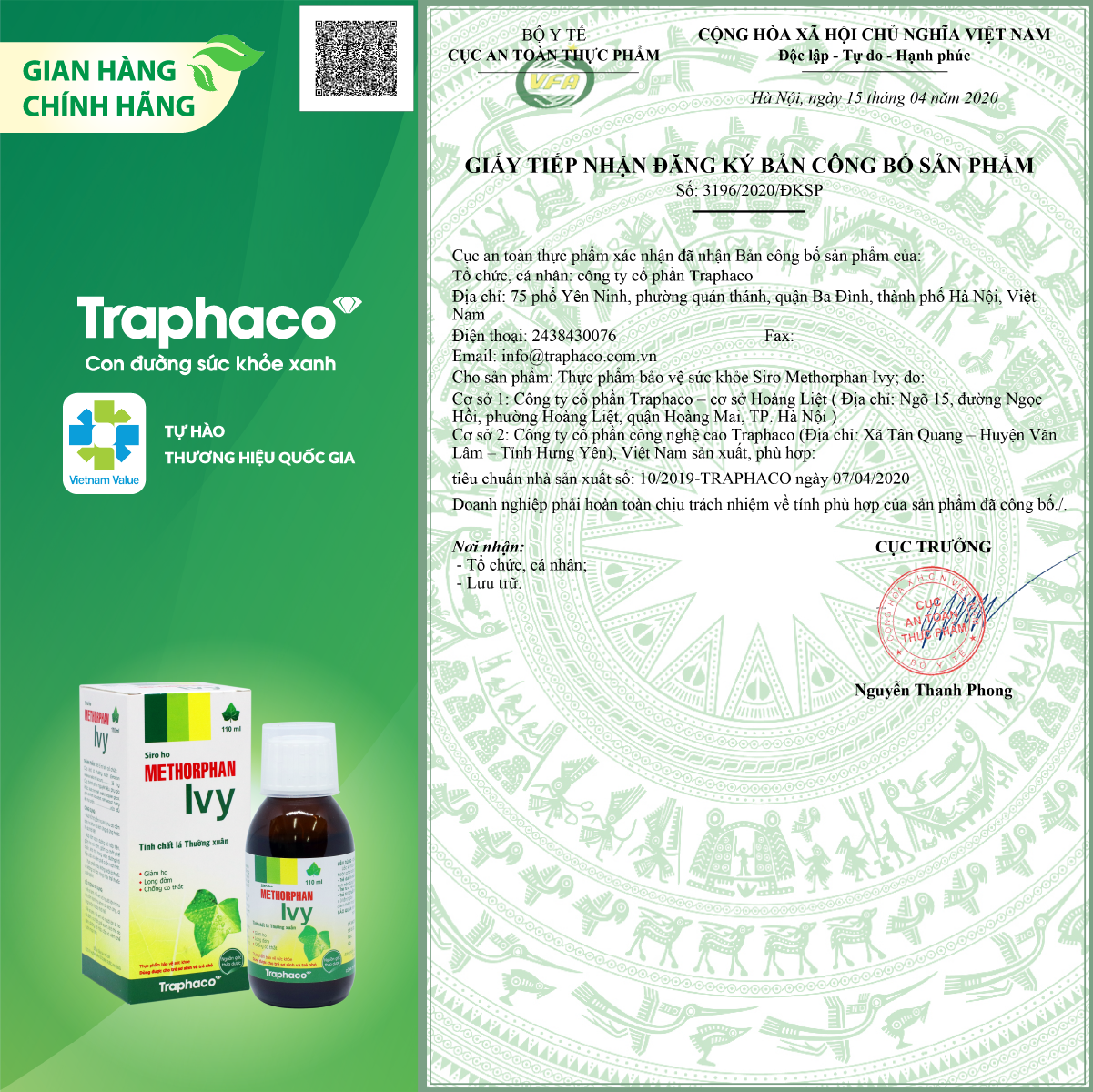 TPBVSK SIRO METHORPHAN IVY - HỖ TRỢ GIẢM HO - LONG ĐỜM - CHỐNG CO THẮT