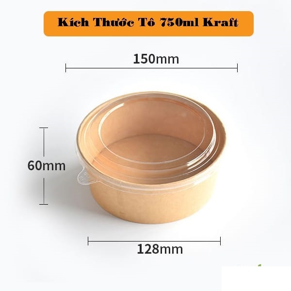 Tô giấy kraft 750 ml nắp PET - 50 Hộp