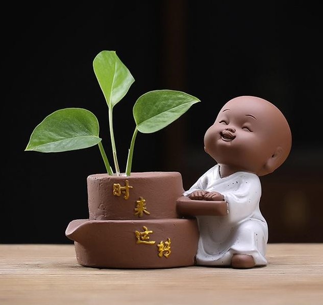[HCM]Tượng Chú Tiểu Và Chậu Gốm Cầu Phúc 03