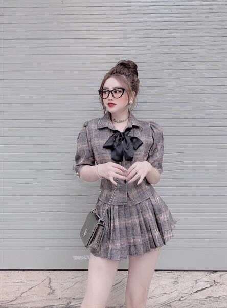 SÉT VÁY CARO SƠ MI CỘT NƠ NỮ TÍNH
