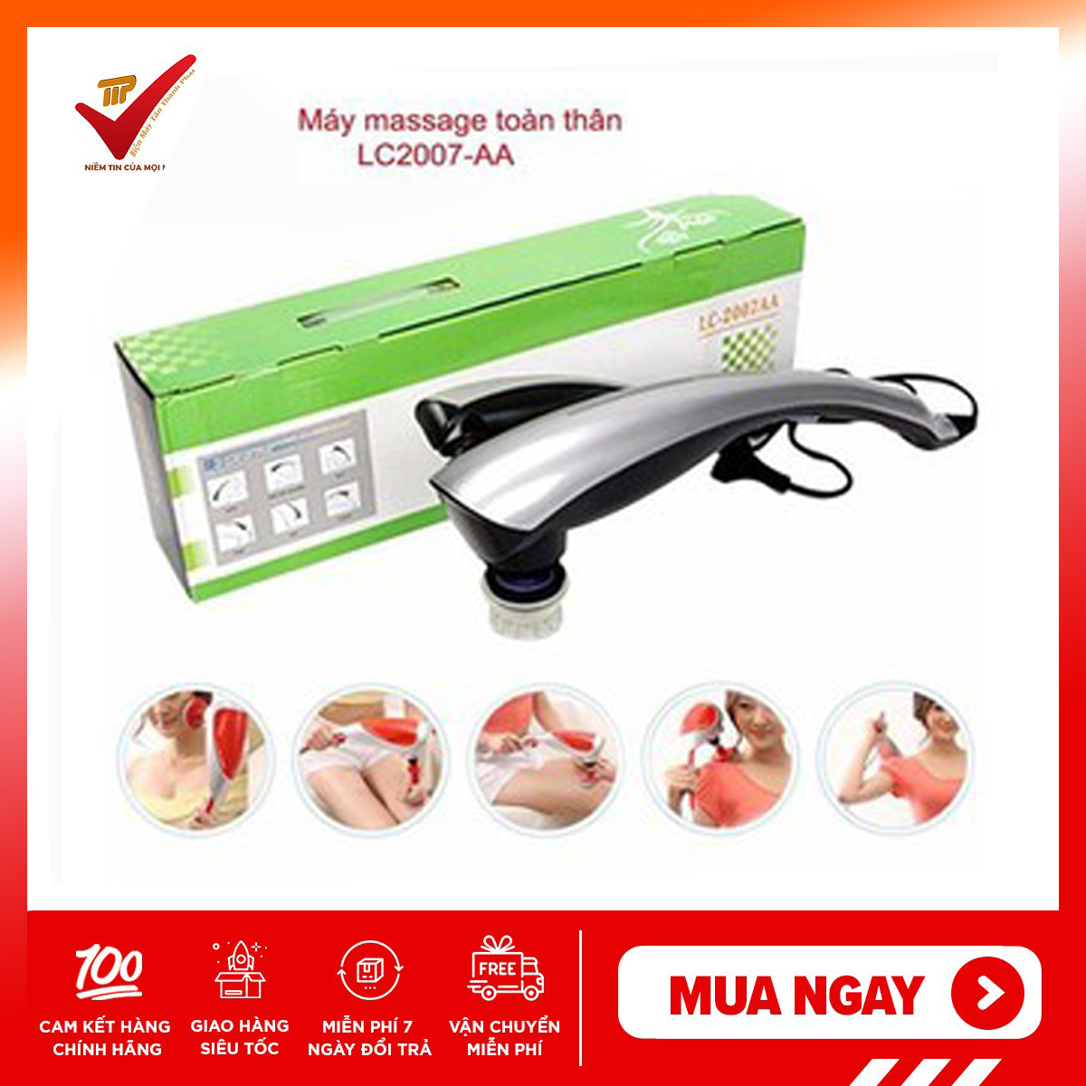 [BẢO HÀNH 12 THÁNG] Máy mát-xa cầm tay 3 đầu King Massger LC-2007AA (Đen phối xám)