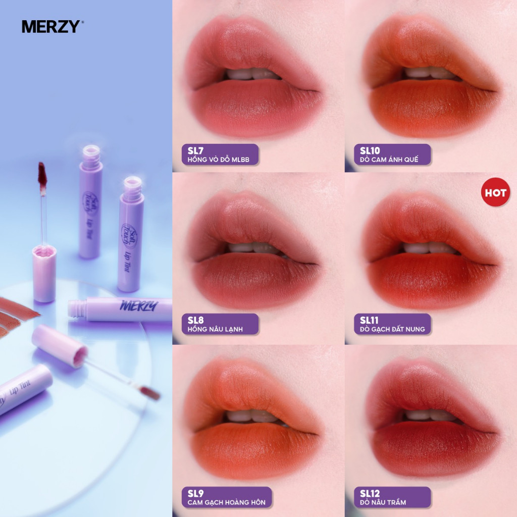 Combo 2 Son Kem Siêu Lì Merzy Soft Touch Lip Tint 3g (Ver 2) +  Son Kem Lì Academia Mellow Tint 4g