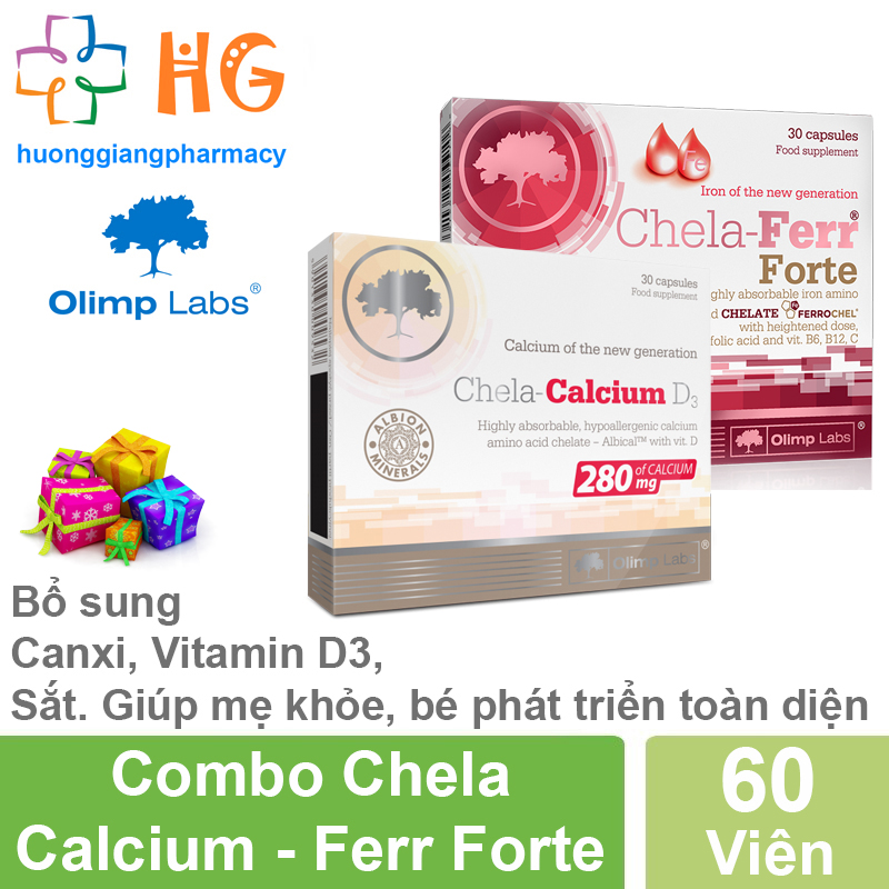 Combo Chela Calcium - Chela Ferr Forte - Bổ sung Canxi, Sắt, D3, C, B6, B12, Iron- Giúp mẹ khỏe, bé phát triển toàn diện