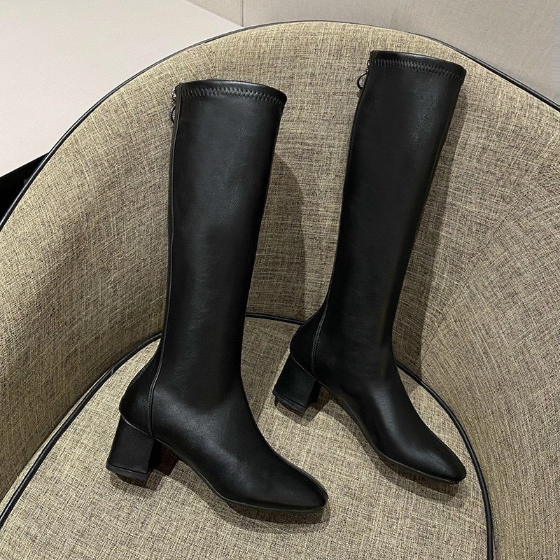 Boots đùi khóa sau nữ đế trụ thời trang