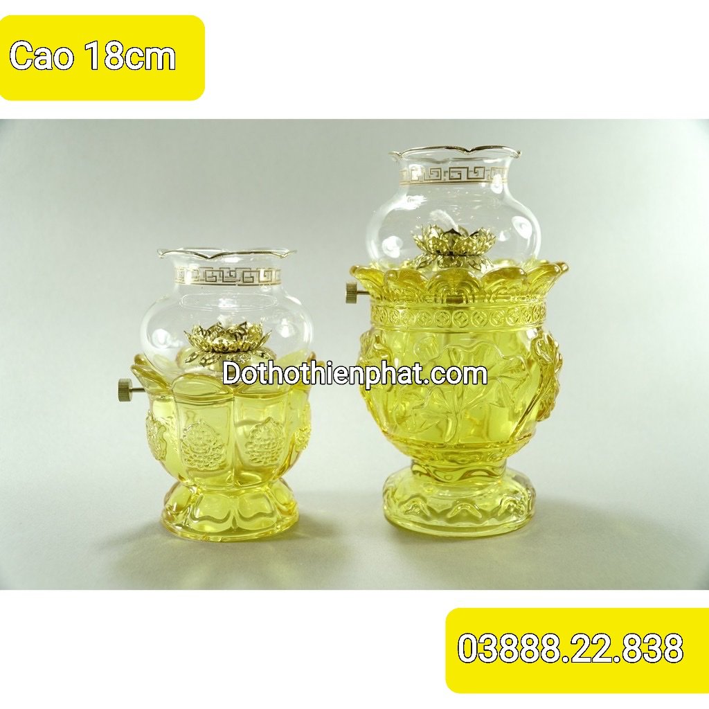 Đèn dầu thờ cúng pha lê lưu ly hoa sen nhiều kích thước