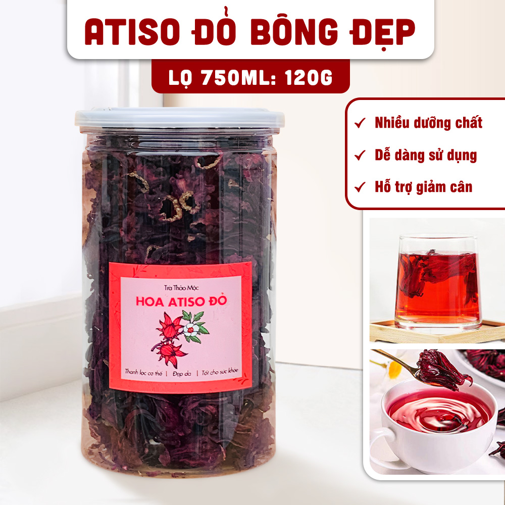 Hoa atiso đỏ 100g, hoa bụp giấm, hibicus, nguyên nụ, dùng pha trà, làm siro, thanh nhiệt, giải khát