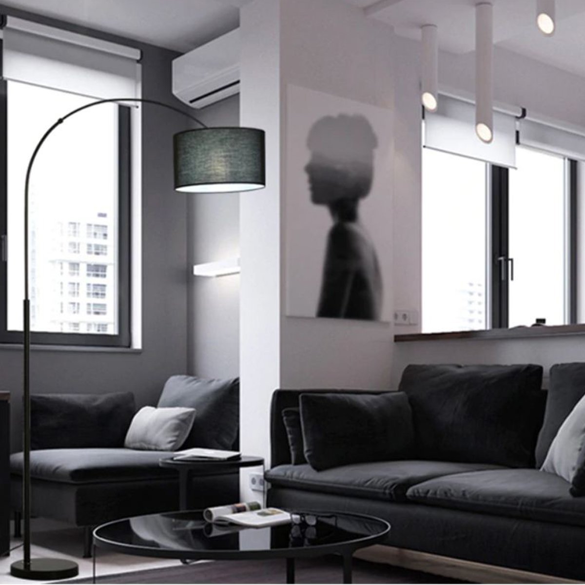 Đèn cây đứng dáng cong, Đèn cây decor phòng ngủ
