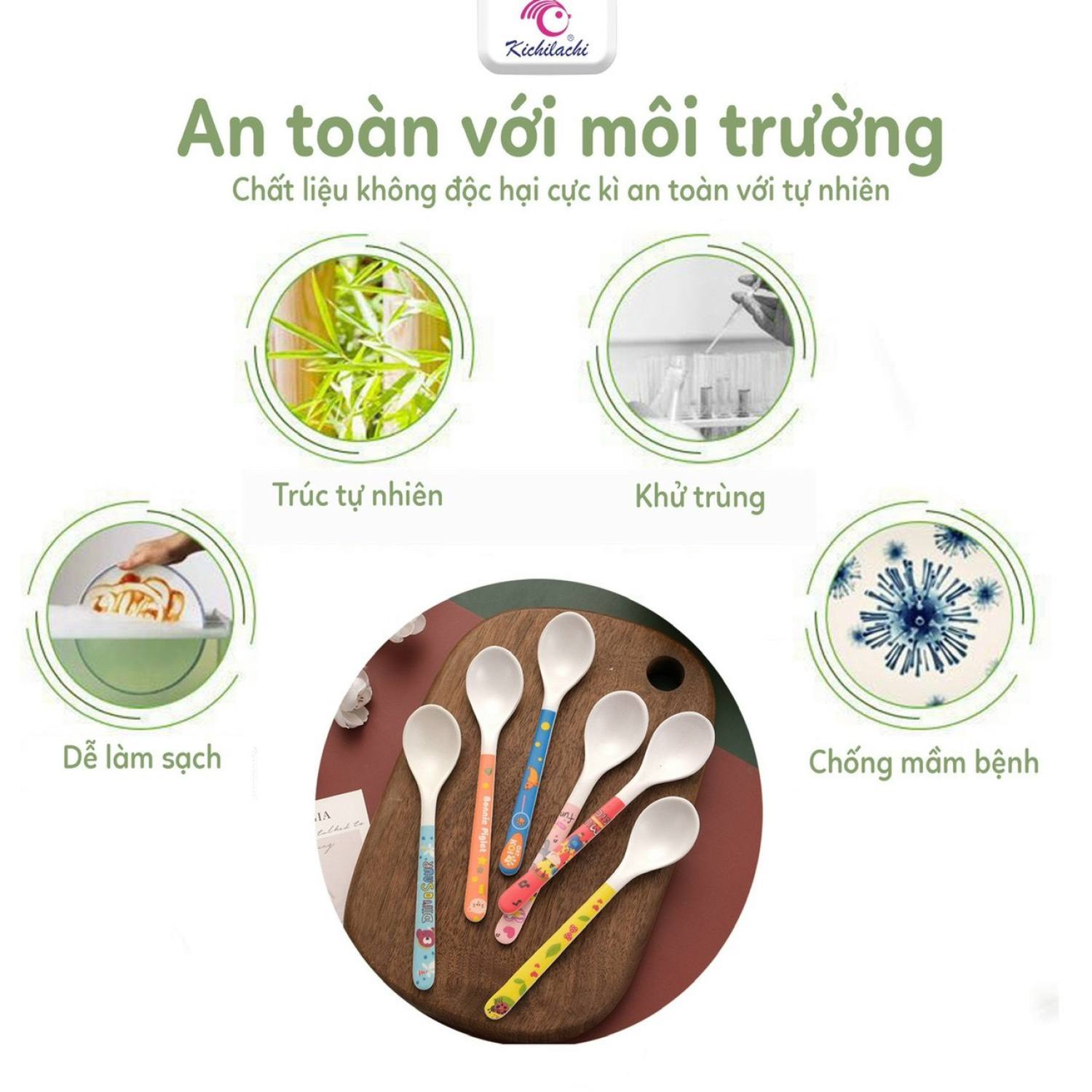 Muỗng thìa ăn dặm kichilachi sợi trúc an toàn cho bé
