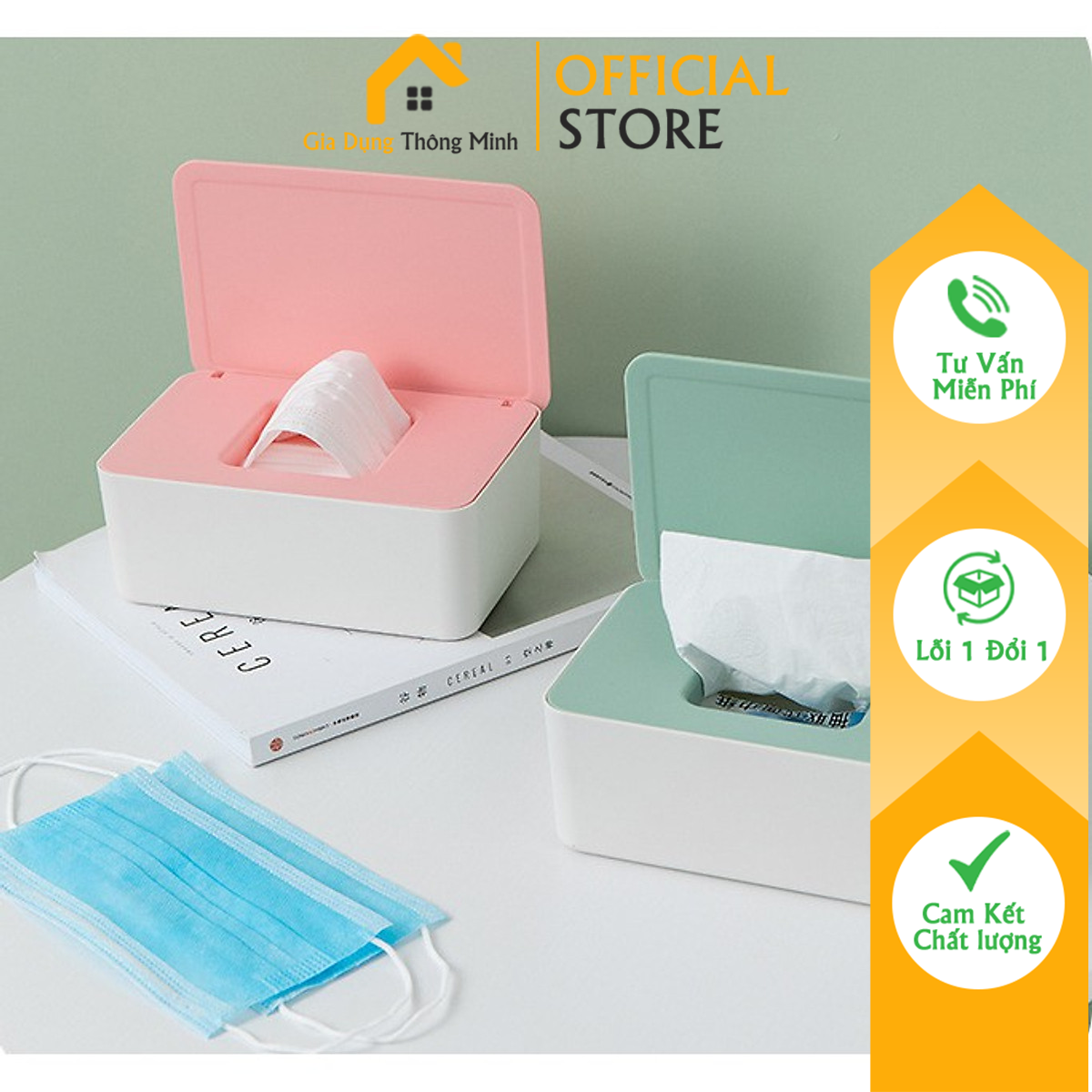 Hộp đựng khẩu trang - giấy ăn để bàn