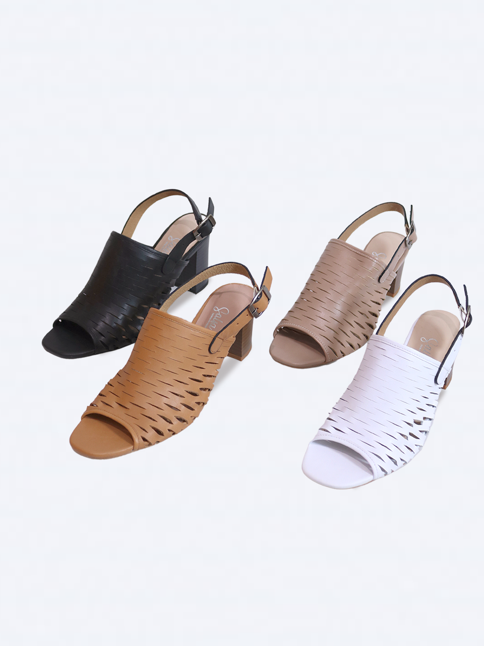 Giày Sandal gót trụ 7cm da thật cắt lazer SE01- SALSA