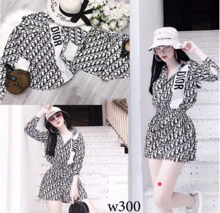 Set bộ nữ quần đùi áo tay dài cổ sơ mi họa tiết siêu xinh
