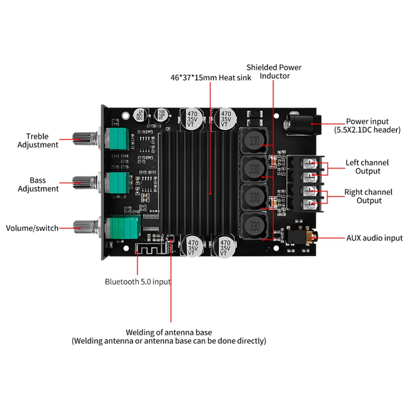 150Wx2 TDA7498E Audio Amplifier Board Stereo Audio Amplifier Board Bluetooth Audio Amplifier Board Stereo Treble Bass Bluetooth Audio Power Amplifier Module Dual Channel Heat Sink