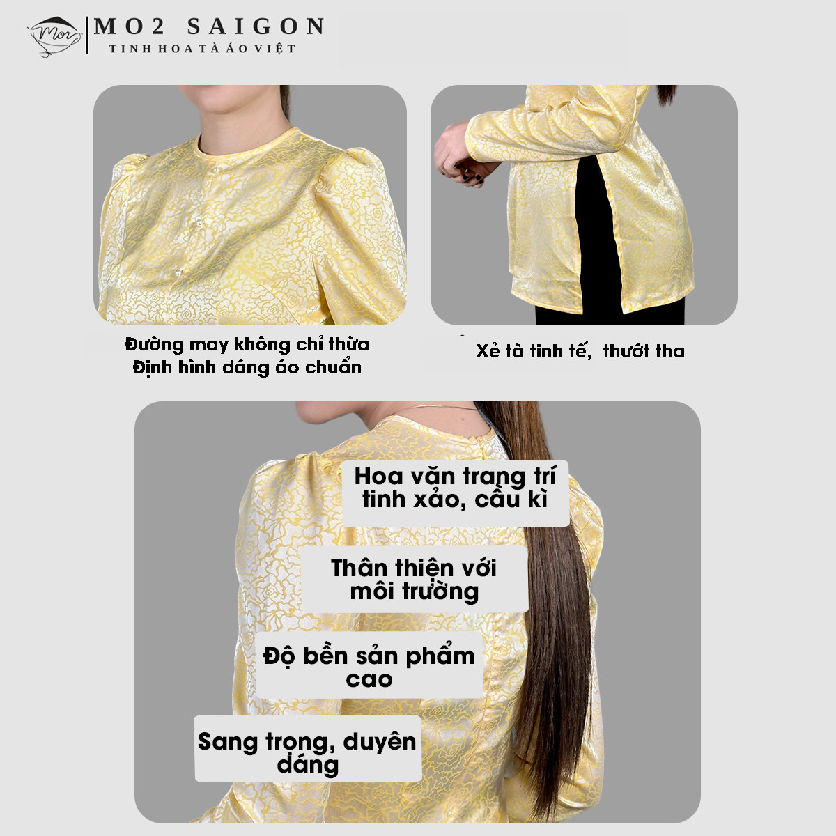 Áo bà ba nữ gấm lụa MO2 SAIGON cách tân tay phồng