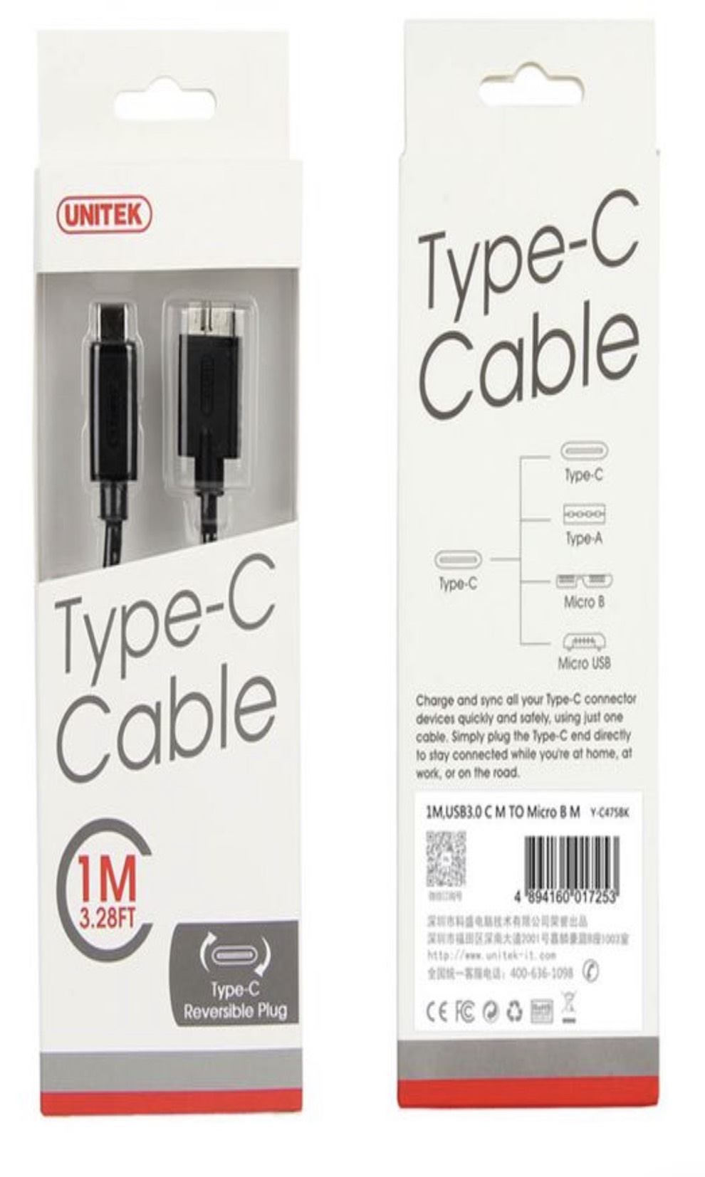 [HCM]Cáp chuyển đổi USB 3.1 Type-C sang Micro B Unitek Y-C475BK dài 1m