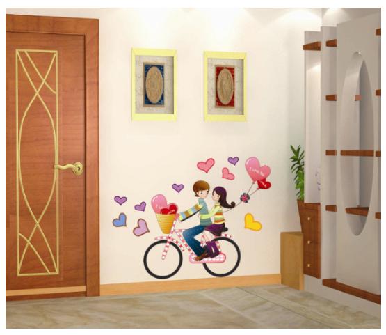 Decal trang trí tường - Đôi Tình Nhân CHẠY XE