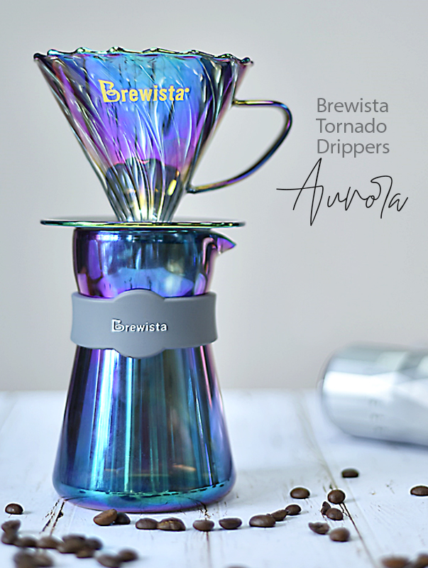 Bộ phễu V60 pha cà phê pour over thủy tinh Brewista Tornado Dripper & Server - Aurora