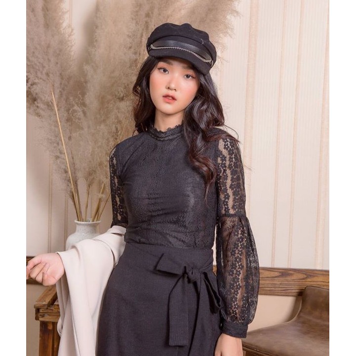 G Beauty Áo Ren Đen Tay Bồng