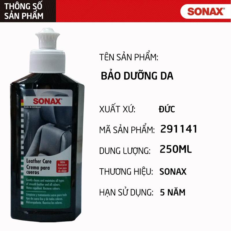 Combo Dung dịch vệ sinh nội thất xe Sonax(500ml) và Kem bảo dưỡng ghế da Sonax (250ml)