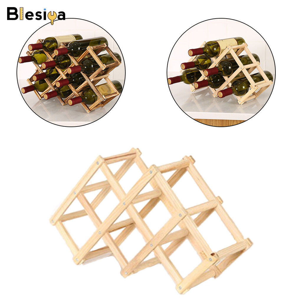 Blesiya Folding Wood Wine Rack Display Table Bottle Storage for Countertop Kitchen